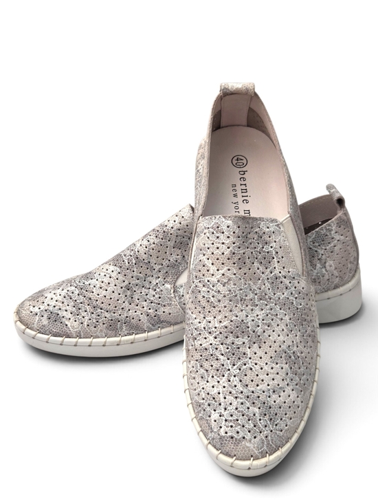 bernie mev. Shoes - bernie mev. Metallic Silver / Tan Lace Perforated Slip On Loafers Sneakers EU 40